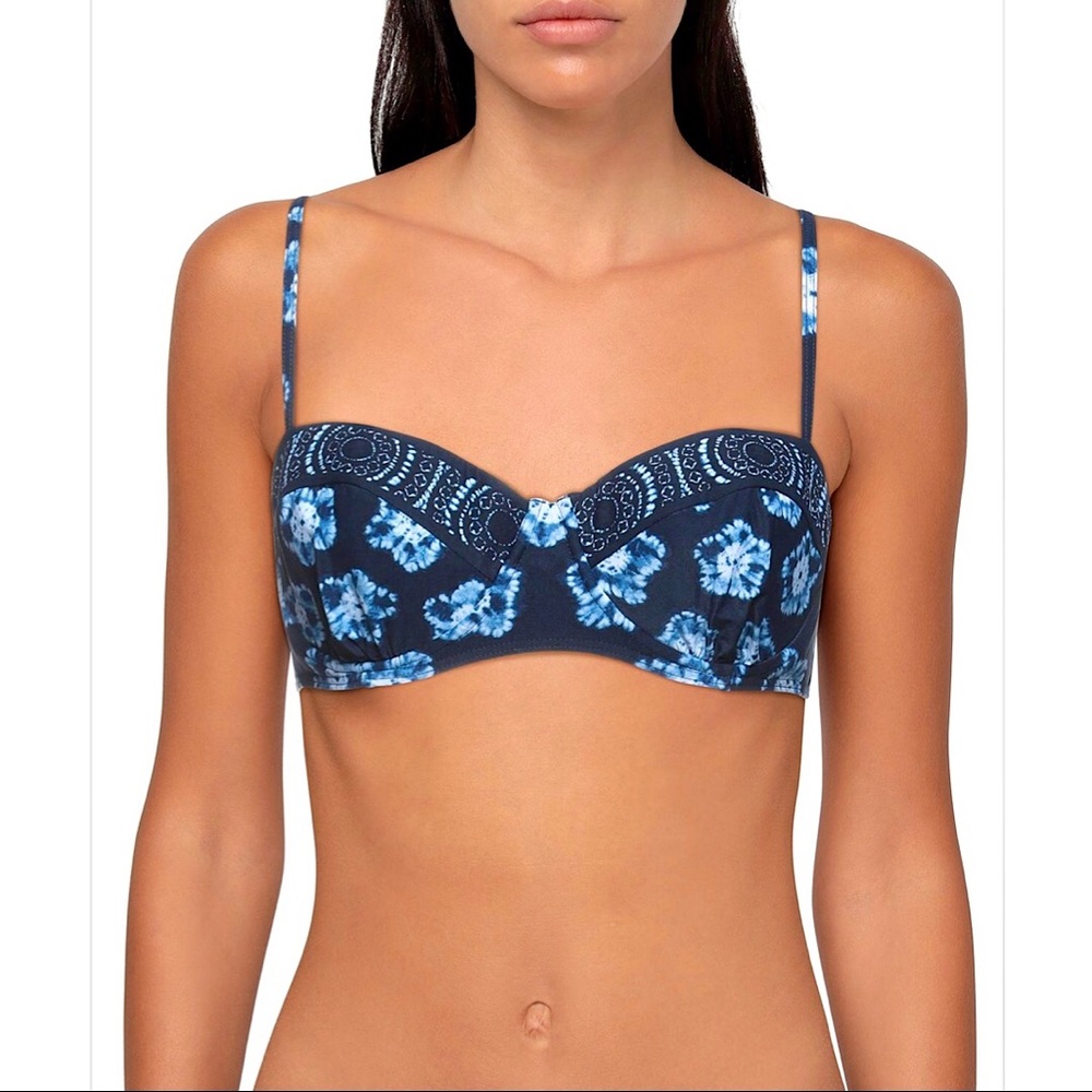 MICHAEL KORS🧜🏽‍♀️ Floral Tie Dye Bikini Top, Blue ~Size L